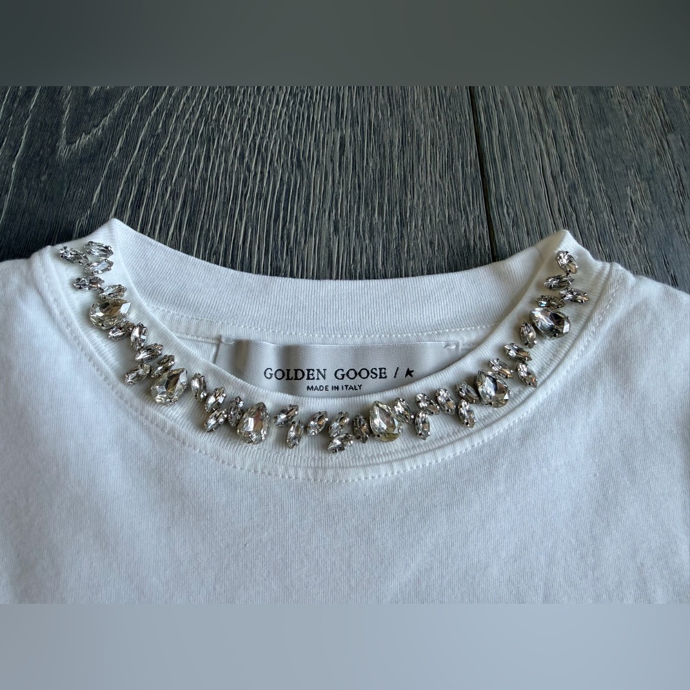 Golden Goose Distressed Short-Sleeve Embellished T-Shirt in White Size XS - Picture 5 of 11